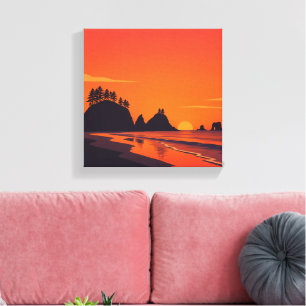 La Push Washington Sunset Minimalist Coastal Canvas Print
