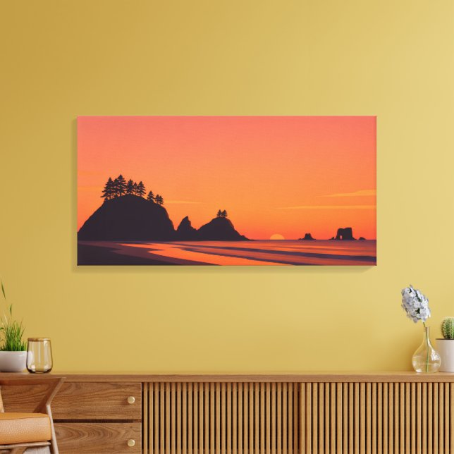 La Push Washington Sunset Minimalist Coastal Canvas Print (Insitu(LivingRoom))