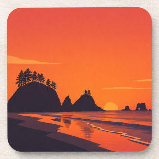 La Push Washington Sunset Minimalist Coastal Coaster