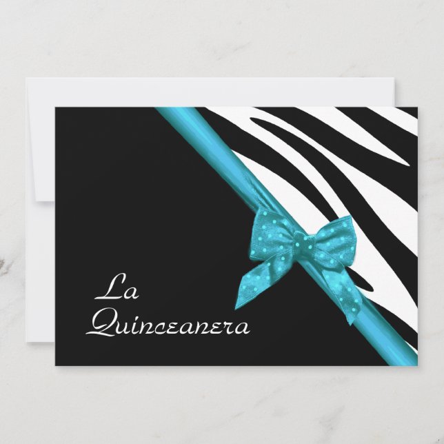 La Quinceanera Zebra and Ribbon Blue Invitation (Front)