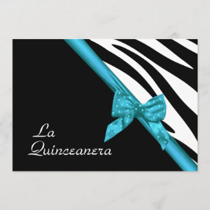 La Quinceanera Zebra and Ribbon Blue Invitation