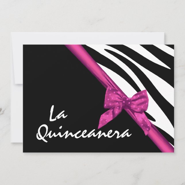 La Quinceanera Zebra and Ribbon Pink Invitation (Front)