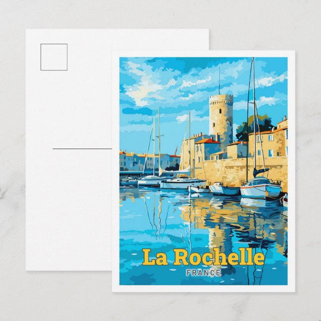 La Rochelle France Travel Vintage Illustration Postcard (Front/Back)