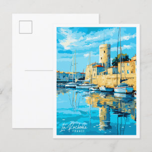 La Rochelle France vintage travel illustration Postcard