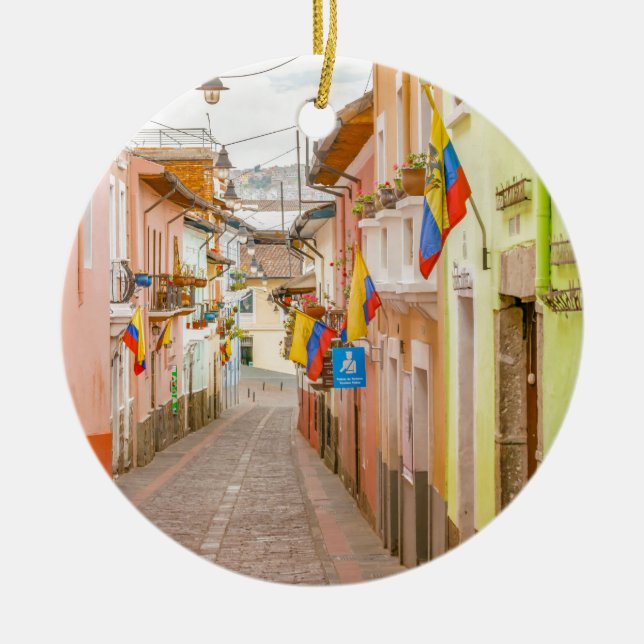 La Ronda Street Quito Ecuador Ceramic Tree Decoration (Front)