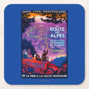 La Route Des Alpes Vintage PosterEurope Square Paper Coaster