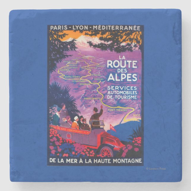 La Route Des Alpes Vintage PosterEurope Stone Coaster (Front)