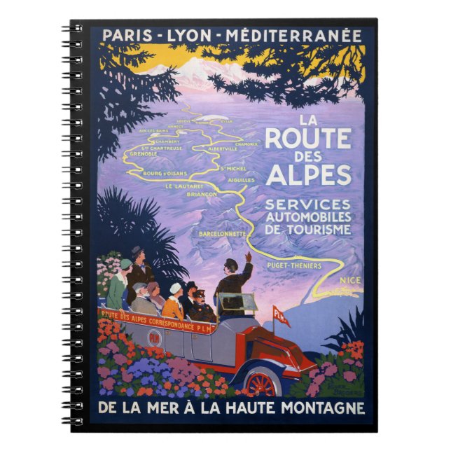 La route des Alpes Vintage Travel Poster Notebook (Front)