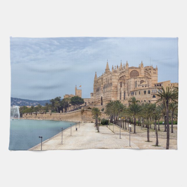 La Seu, the Cathedral of Palma de Mallorca - Spain Tea Towel (Horizontal)