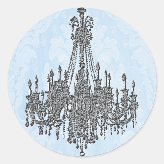 La Silver Sparkle and Damask Blue Chandelier Seal (Front)