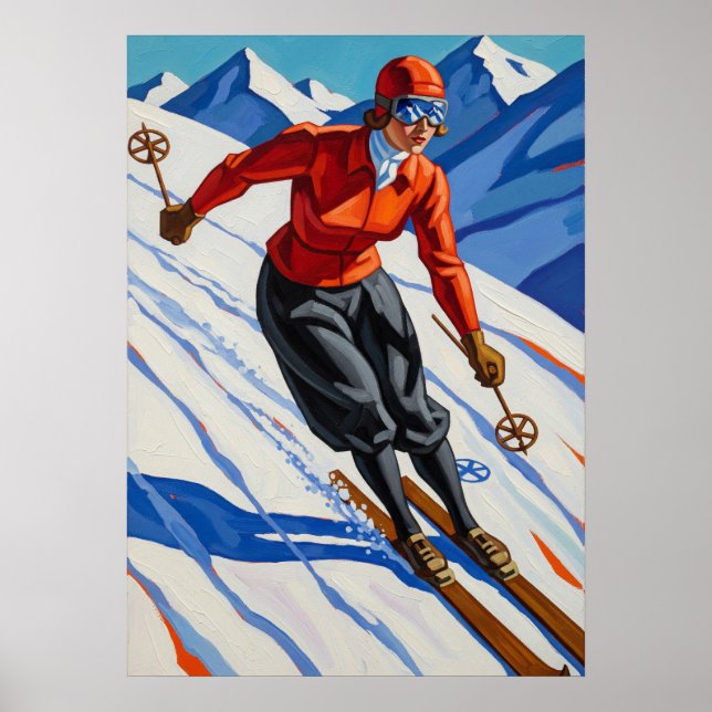 LA SKIEUSE (The Skier) - Original Art Deco Artwork Poster (Front)
