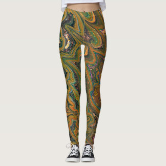 La Strada 2 Green and Gold Geode Abstract Leggings