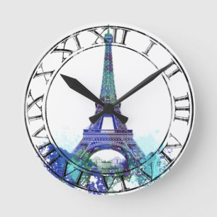 La tour Eiffel color splash Round Clock