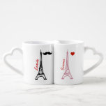 la Tour Eiffel Paris France Coffee Mug Set<br><div class="desc">For him and for her a nice Paris-themed personalised idea with the image of the french Eiffel tower,  a moustache and a small heart</div>