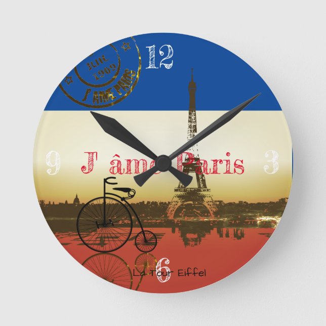 La Tour Eiffel Poster Round Clock (Front)