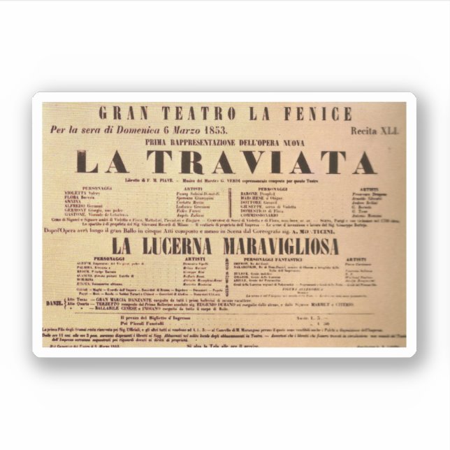 La Traviata World Premiere Poster (1853) (Front)