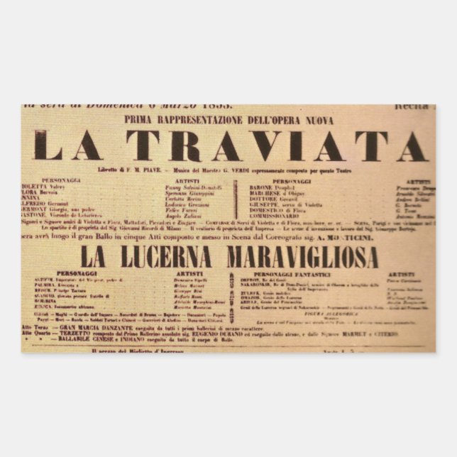 La Traviata World Premiere Poster (1853) Rectangular Sticker (Front)