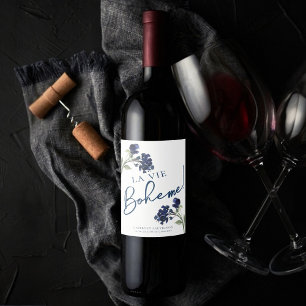 La Vie Boheme   The Bohemian Life Blue Wildflower Wine Label