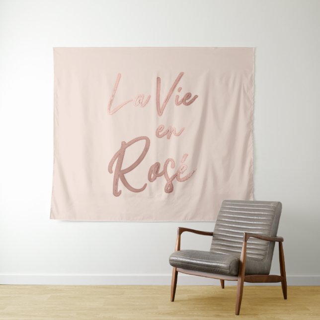 La Vie en Rose French Quote Rose Gold Pink Tapestry (In Situ (Horizontal))
