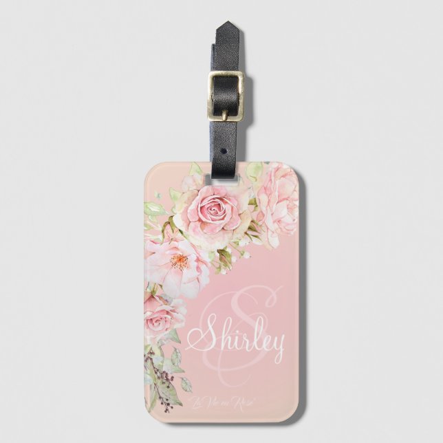 “La Vie en Rose” Monogrammed Luggage Tag (Front Vertical)