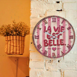 La Vie Est Belle French Pink Vintage Home Decor Large Clock