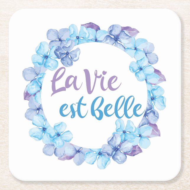 La Vie Est Belle French Square Paper Coaster (Front)