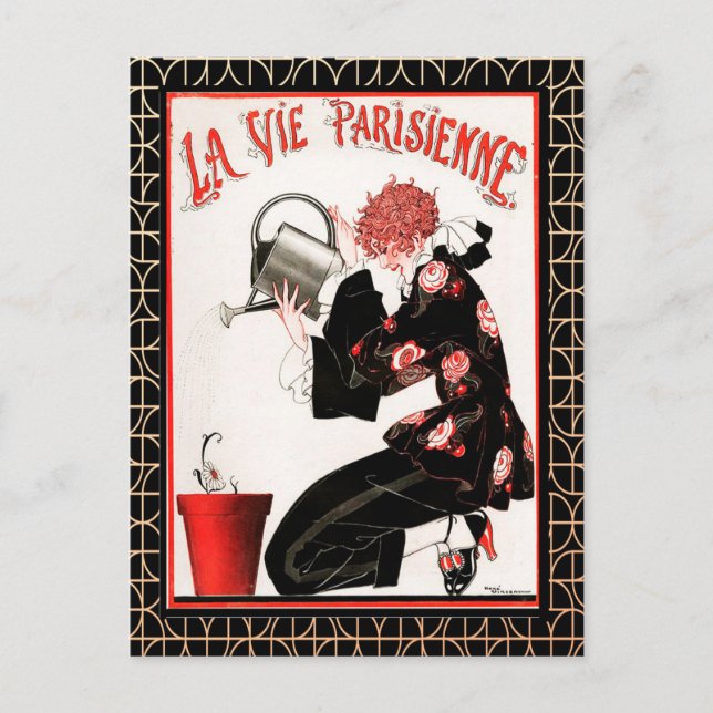 La Vie Parisienne - Watering the flowers Postcard (Front)