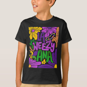 La Weezy Ana Boho Flower Groovy Mardi Gras  T-Shirt