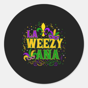 La weezy ana carnival new orleans mardi gras fleur classic round sticker