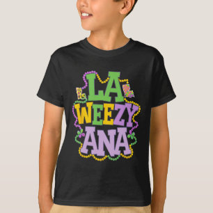 La Weezy Ana Playful Louisiana Map With Beads Fest T-Shirt