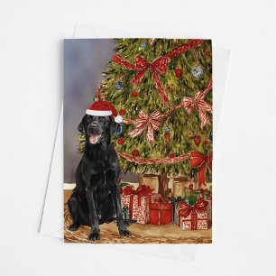 Lab - Black Lab Watercolor Under Christmas Tree Card