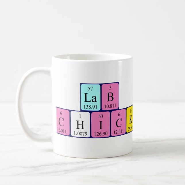 Lab Chick periodic table name mug (Left)