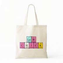 Lab Chick periodic table name tote bag