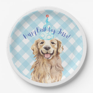 Lab Dog Birthday Party Personalised Plate Gingham