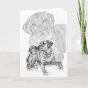 Lab Dog & Puppy Drawing by Kelli Swan Card