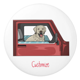 Lab Dog Riding Shotgun Thunder_Cove Ceramic Knob