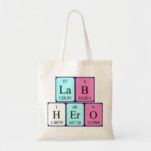 Lab Hero periodic table name tote bag