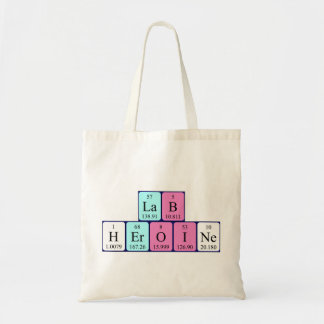 Lab Heroine periodic table name tote bag