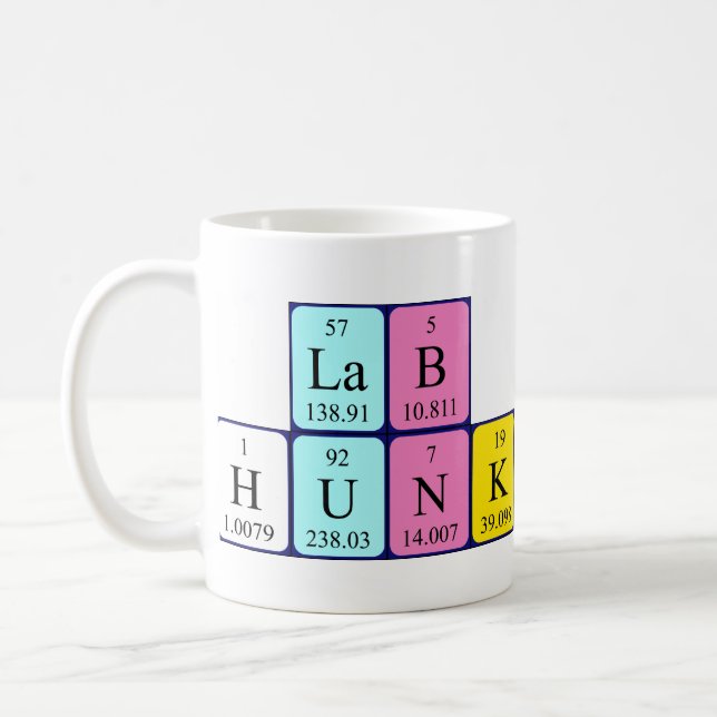 Lab Hunk periodic table name mug (Left)