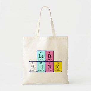 Lab Hunk periodic table name tote bag