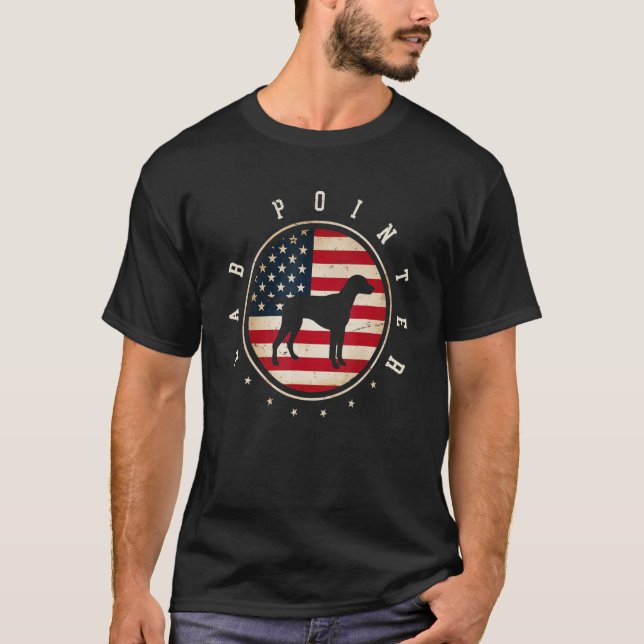 Lab Pointer Usa Flag 4th July Dog Mum Dad T-Shirt (Front)