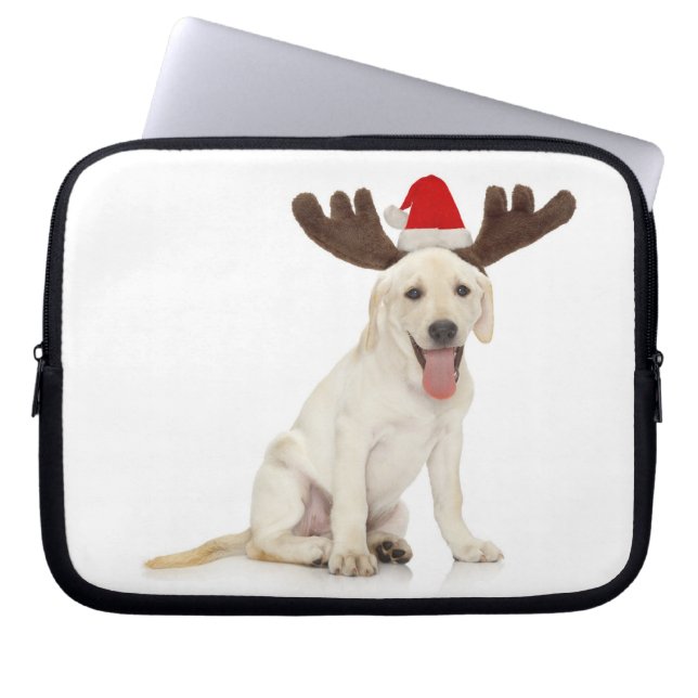 Lab Puppy Wearing Antlers Laptop Sleeve (Front)