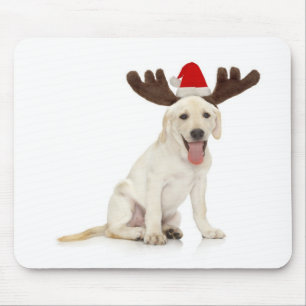 Lab Puppy Wearing Antlers Mouse Mat
