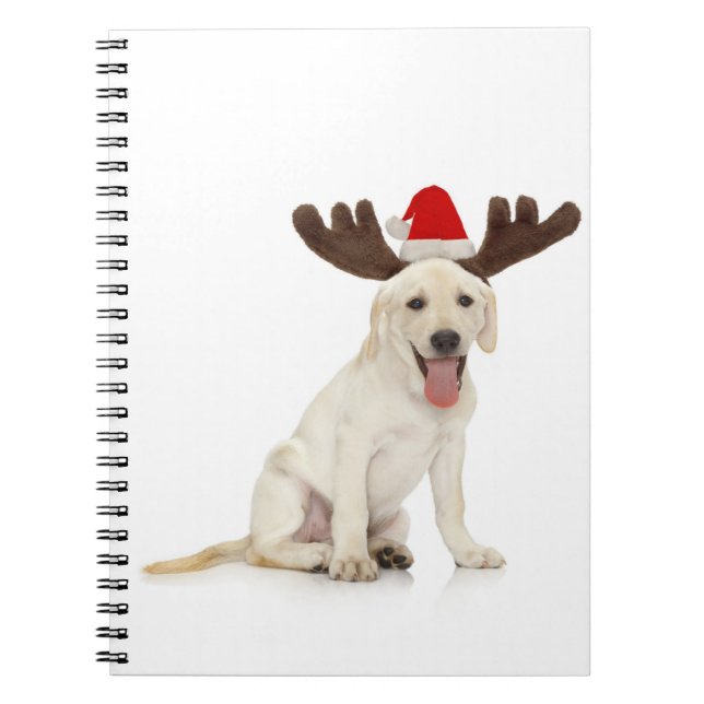 Lab Puppy Wearing Antlers Notebook (Front)