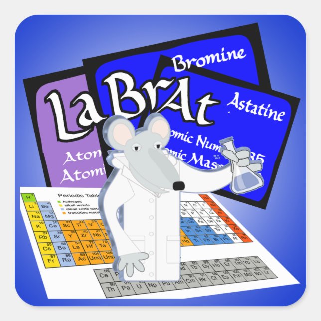 LAB RAT SCIENTIST LABORATORY PERIODIC TABLE SQUARE STICKER (Front)