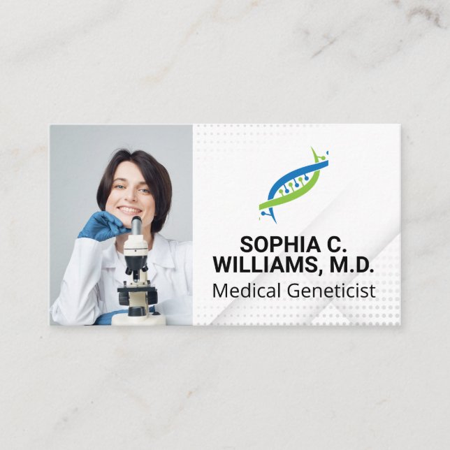 Lab Researcher | Microscope | Gene Logo Business Card (Front)
