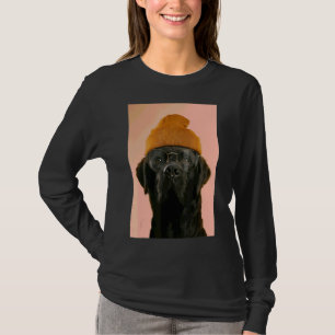 Lab Retriever With Glasses Piercings Orange Cap Po T-Shirt