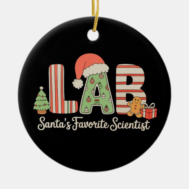 Lab Santas Favourite Scientist Christmas Laborator Ceramic Tree Decoration (Front)