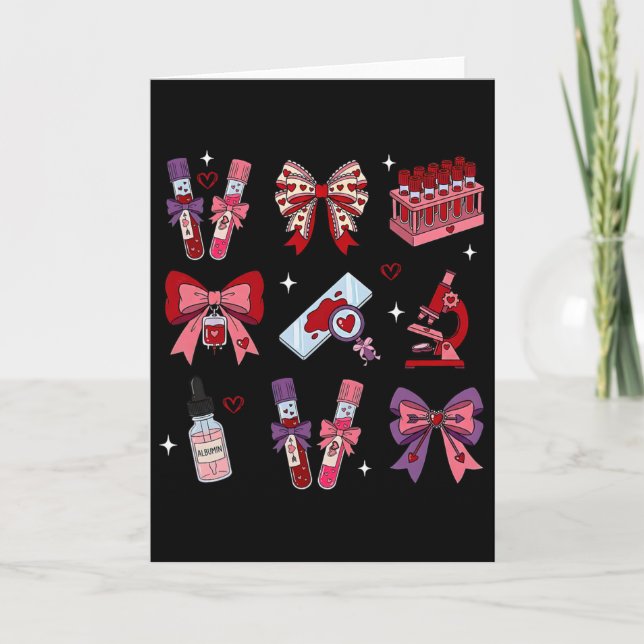 Lab Tech Coquette Bow Valentine Science Laboratory Card (Front)
