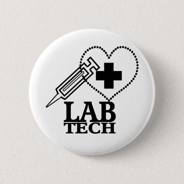 LAB TECH HEART SYRINGE LOGO - LABORATORY SCIENTIST 6 CM ROUND BADGE (Front)